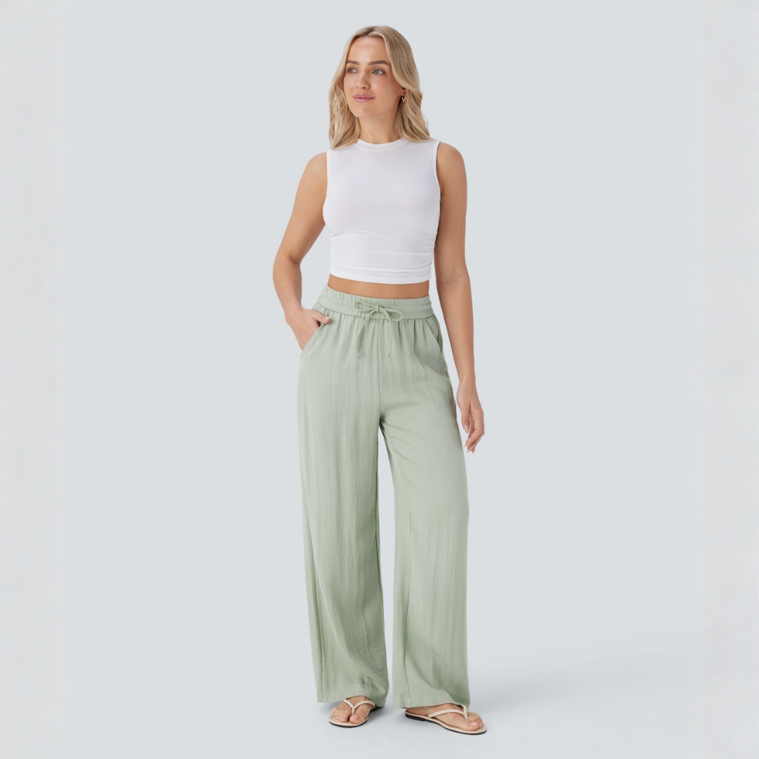 Pantaloni in Lino a Gamba Larga