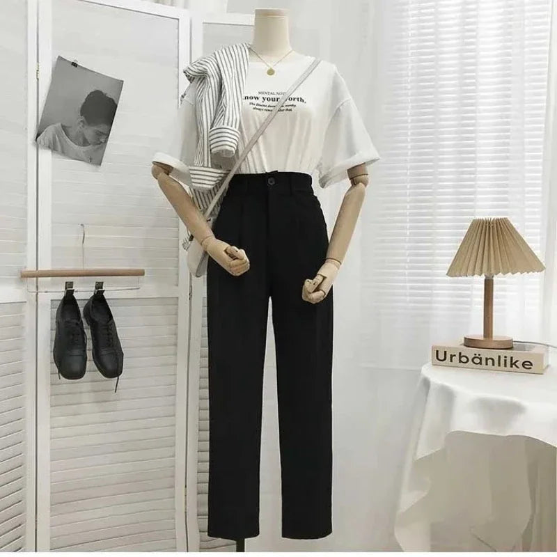 Pantaloni Plissettati a Vita Alta