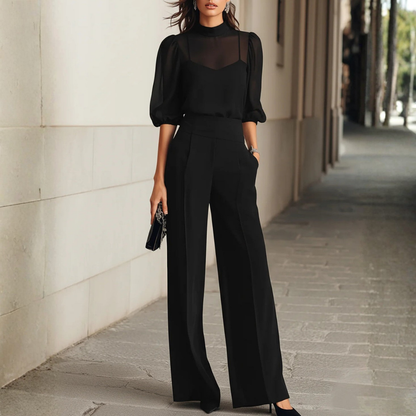 Completo Top Trasparente e Pantaloni a Gamba Larga