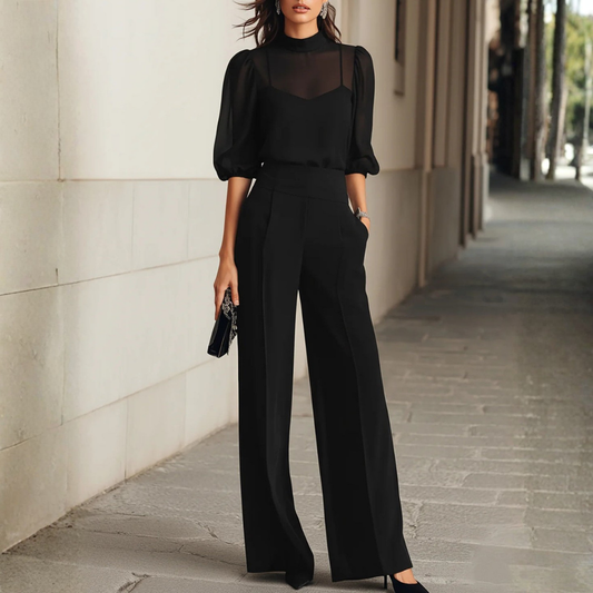 Completo Top Trasparente e Pantaloni a Gamba Larga