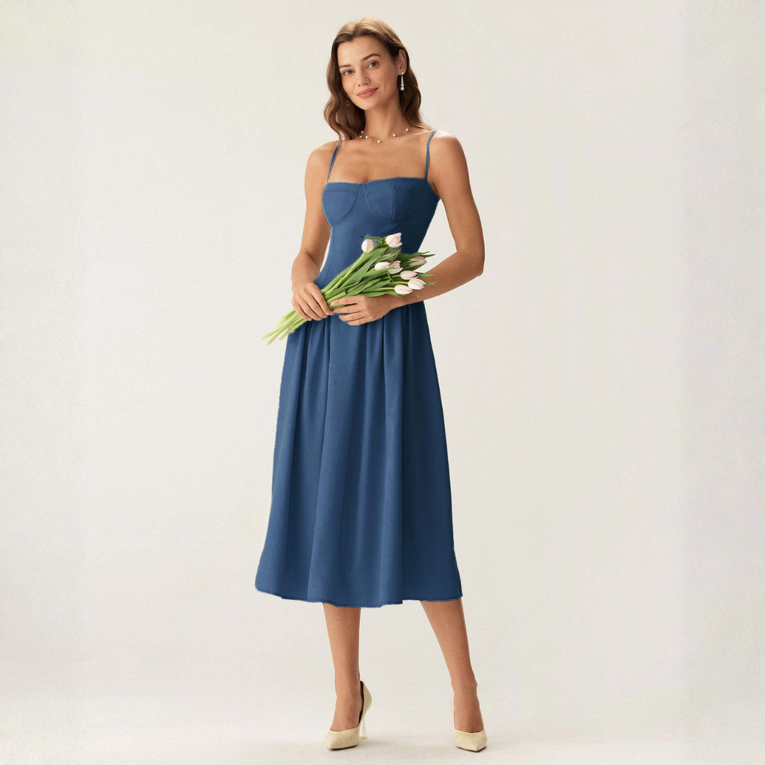 Abito Midi Slip con Scollo Quadrato