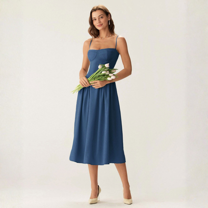 Abito Midi Slip con Scollo Quadrato