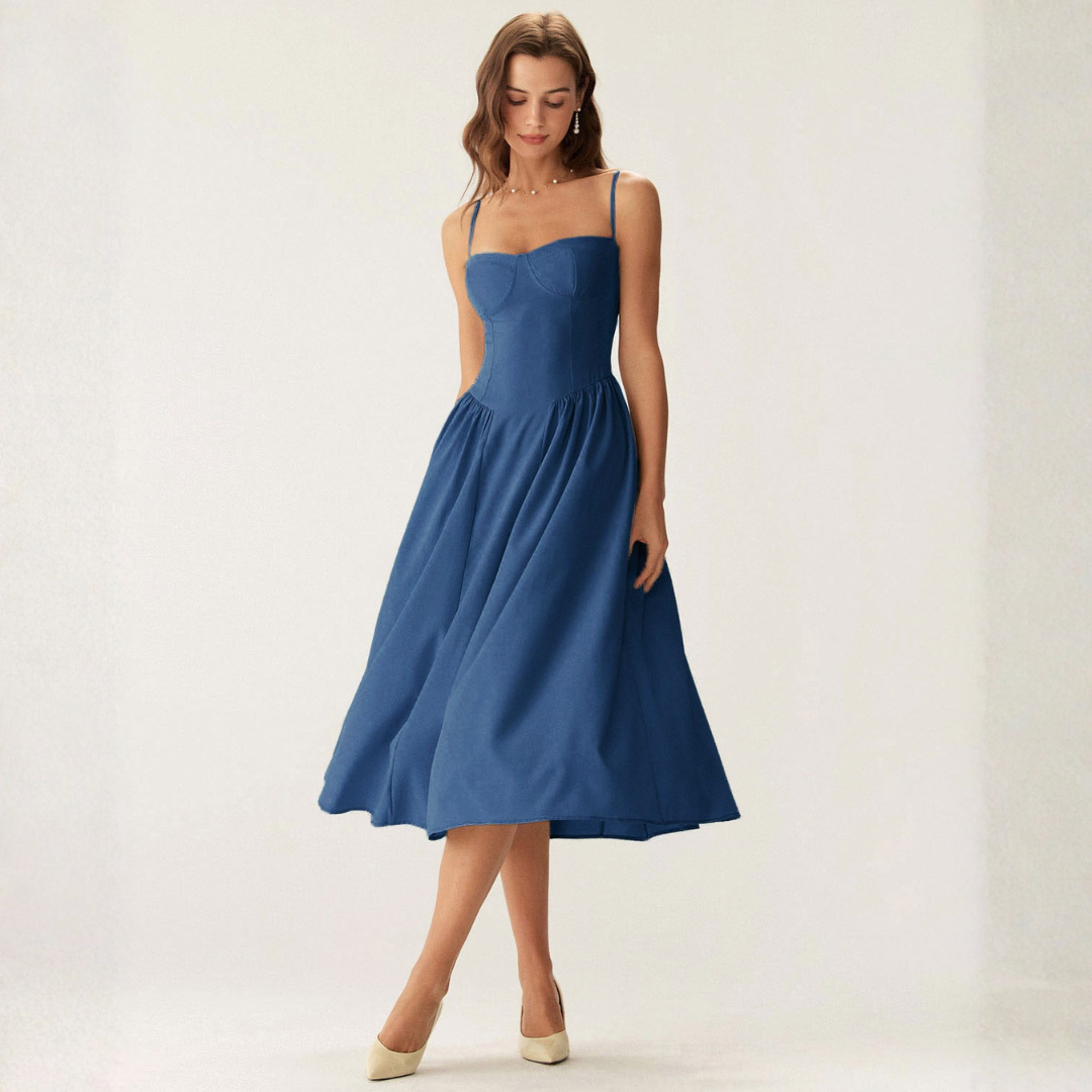 Abito Midi Slip con Scollo Quadrato