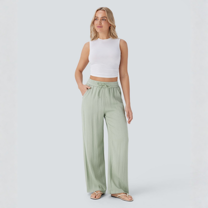Pantaloni in Lino a Gamba Larga