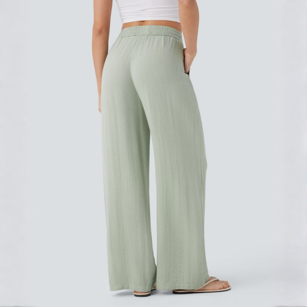 Pantaloni in Lino a Gamba Larga