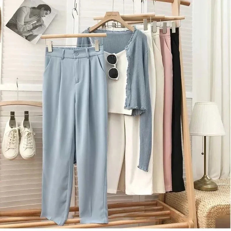 Pantaloni Plissettati a Vita Alta